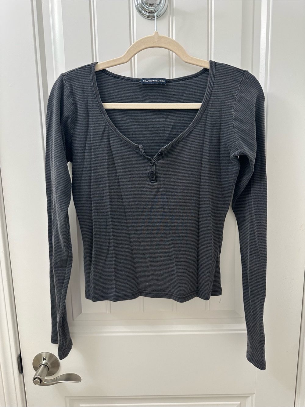 Brandy Melville Charcoal Ribbed Long Sleeve Henley Top